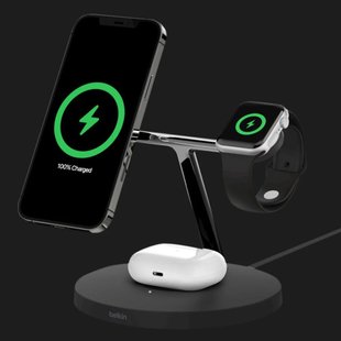 Бездротова зарядка Belkin 3-in-1 Wireless Charger with MagSafe 15W (Black) 8ba6ac07-62cf-4127-b223-8e93f5c0e916 фото